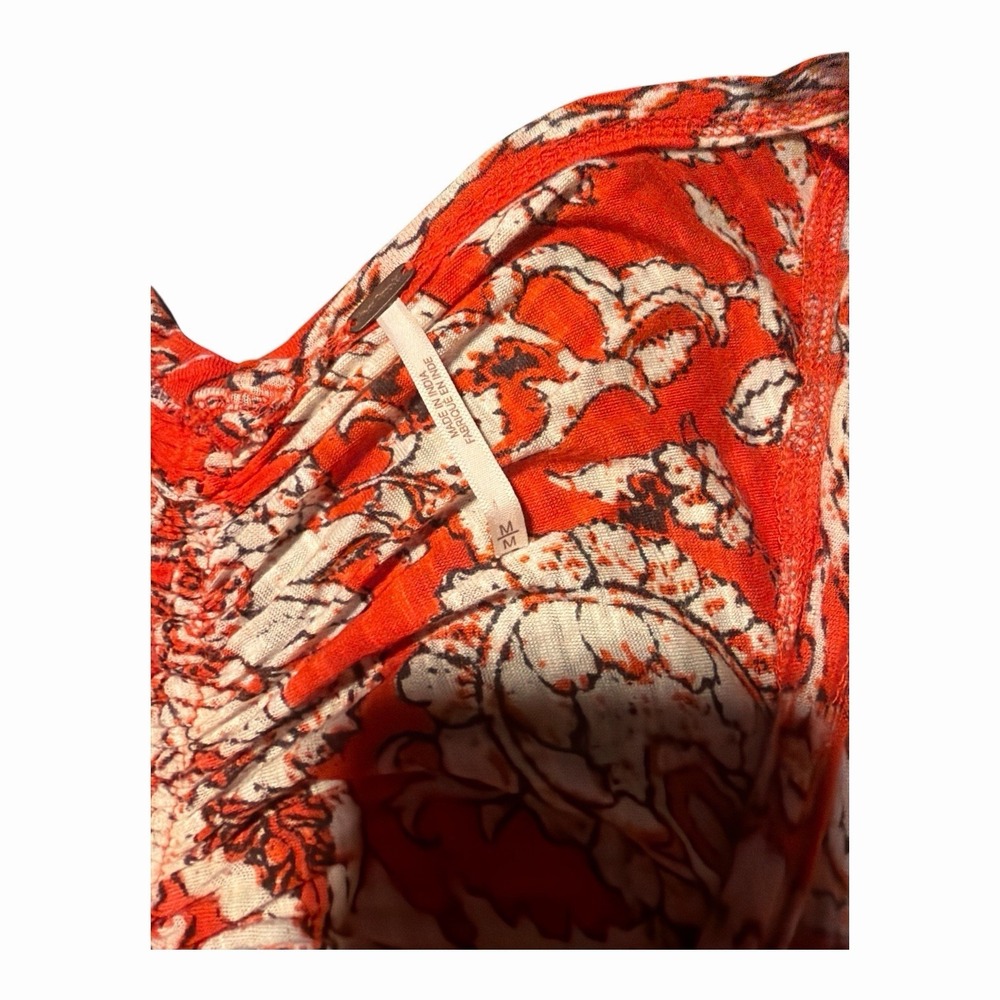 Free People Say The Word Floral Print Ruby Red Ruched Top Long Sleeve Blouse M - Picture 6 of 12